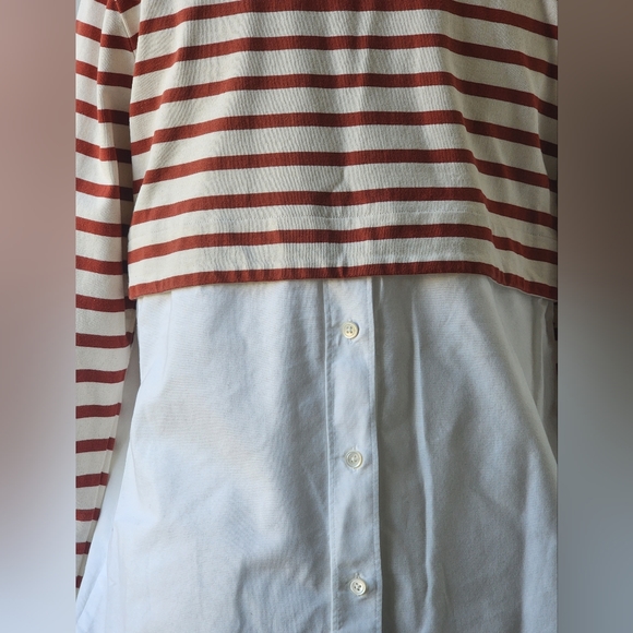 Veronica Beard Cotton Canvas Red Striped Top with White  Blouse SZ L - Picture 6 of 7
